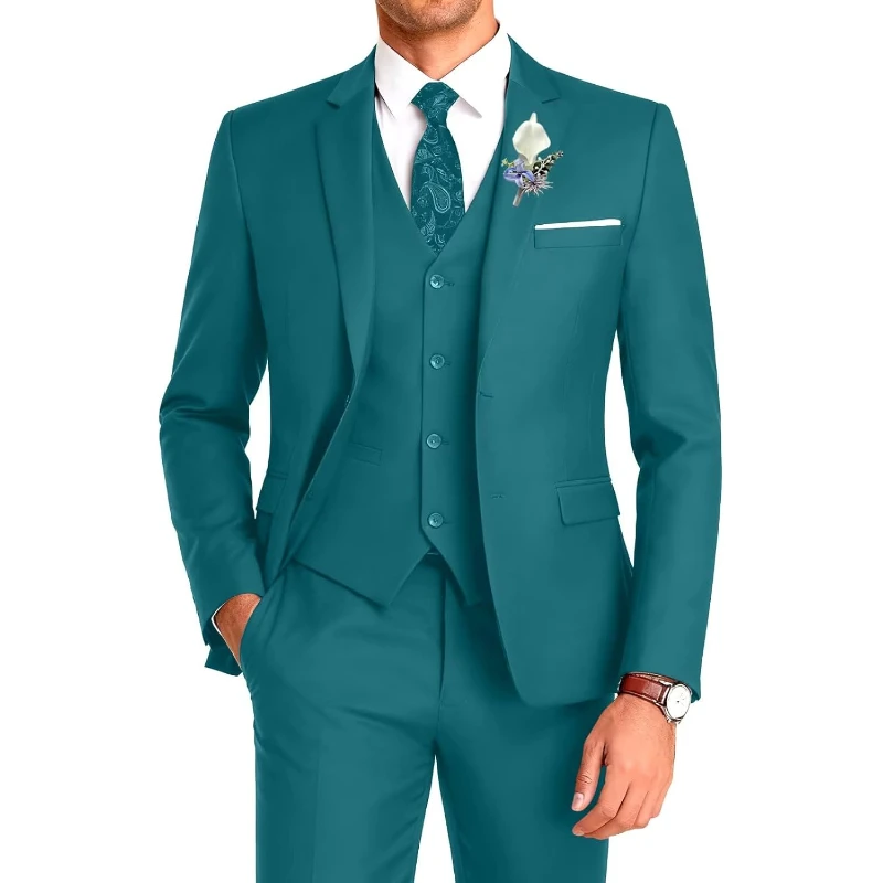 

Men's Suit 3 Pieces Slim Fit Wedding For Men Formal Prom Tuxedo Bussiness Suit Jacket Vest Pants