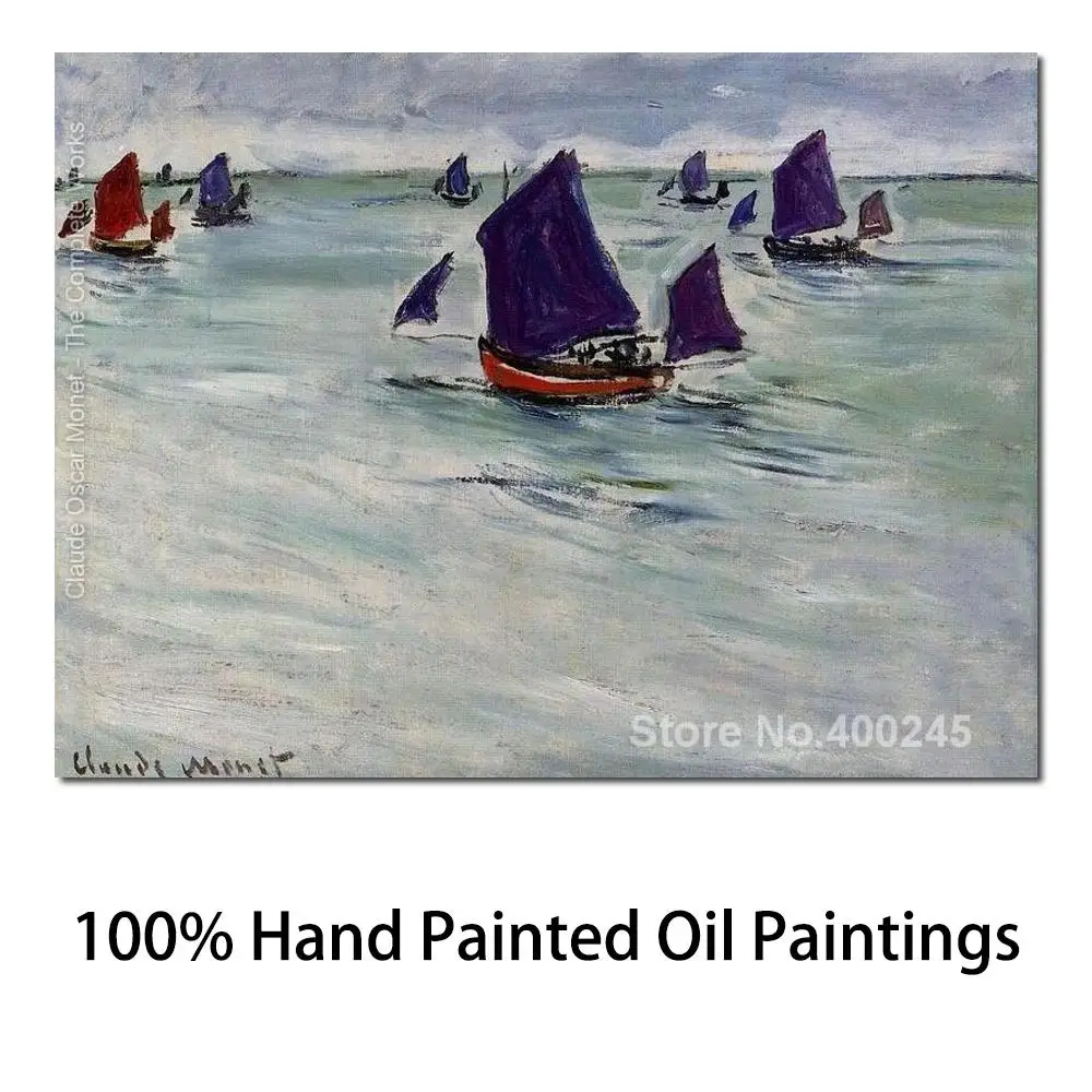 Claude Monet Art Collection Fishing Boats Off Pourville Oil Painting Canvas High Quality Hand Painted