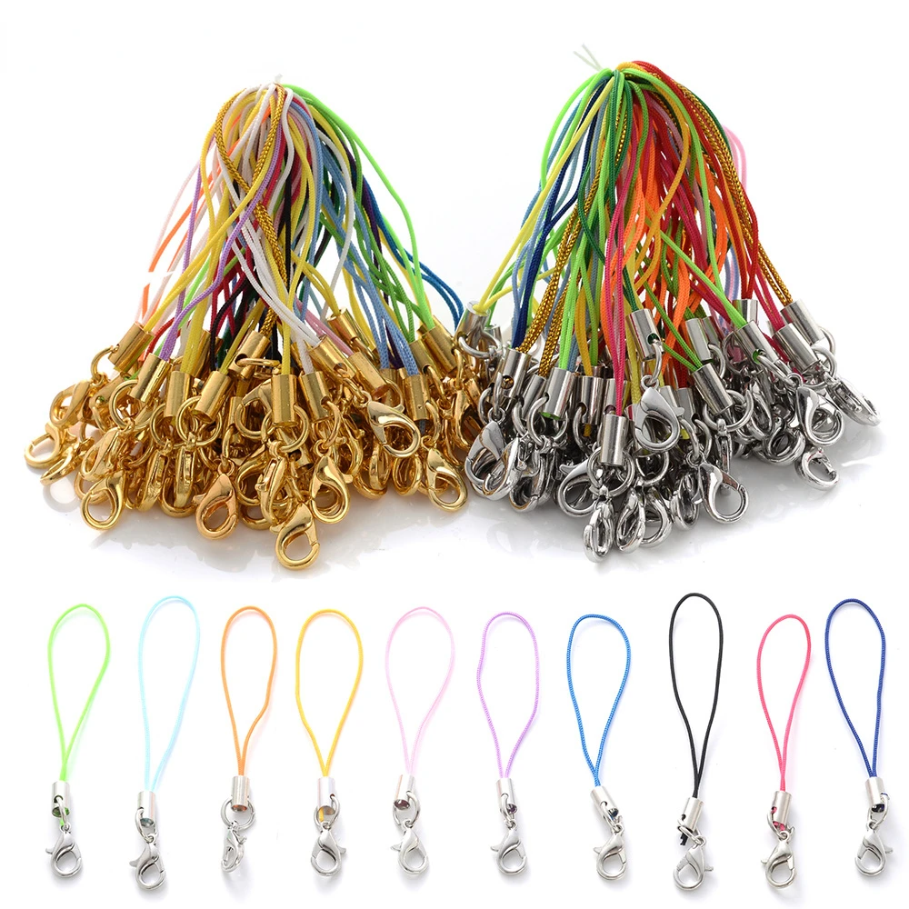 10Pcs Colorful Lobster Clasp Lanyard Strap Cord Mobile Straps Charm Nylon Key Ring Chain Diy Jewelry Making Accessories 70mm