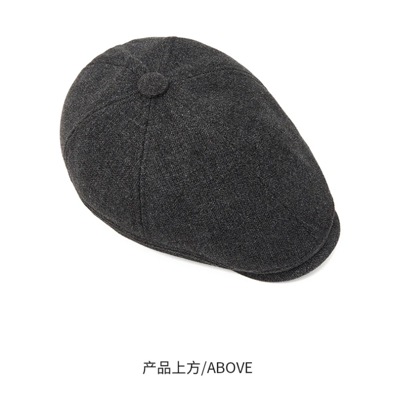 الرجال الخريف الشتاء الصوف مزيج قبعة بيريه بلون شعار صغير دافئ كلاسيكي النمط الفرنسي الرسام قبعة قابل للتعديل 57-61 سنتيمتر