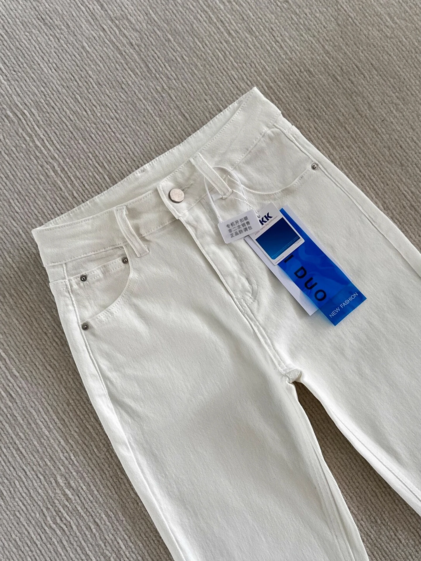 Celana Jeans Putih Model Flare Pinggang Tinggi Slim Fit Pria Wanita Musim Gugur Musim Dingin Panjang Selutut Model Bootcut Celana Jeans Kaki Lurus