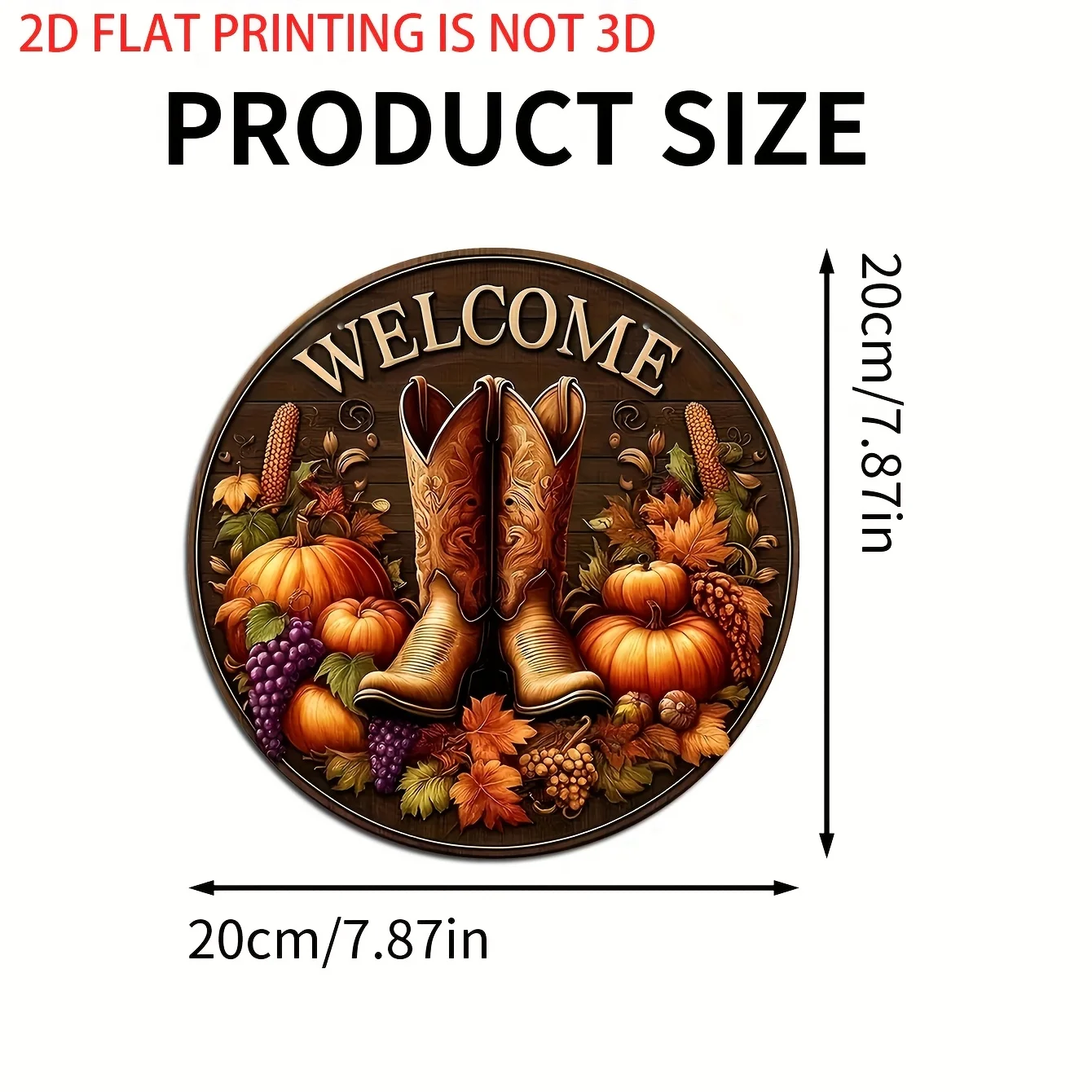 لافتة ترحيب خشبية ريفية مسطحة ثنائية الأبعاد - ديكور جدار حصاد الخريف مع أحذية رعاة البقر وأوراق القرع والخريف، عيد الشكر #2