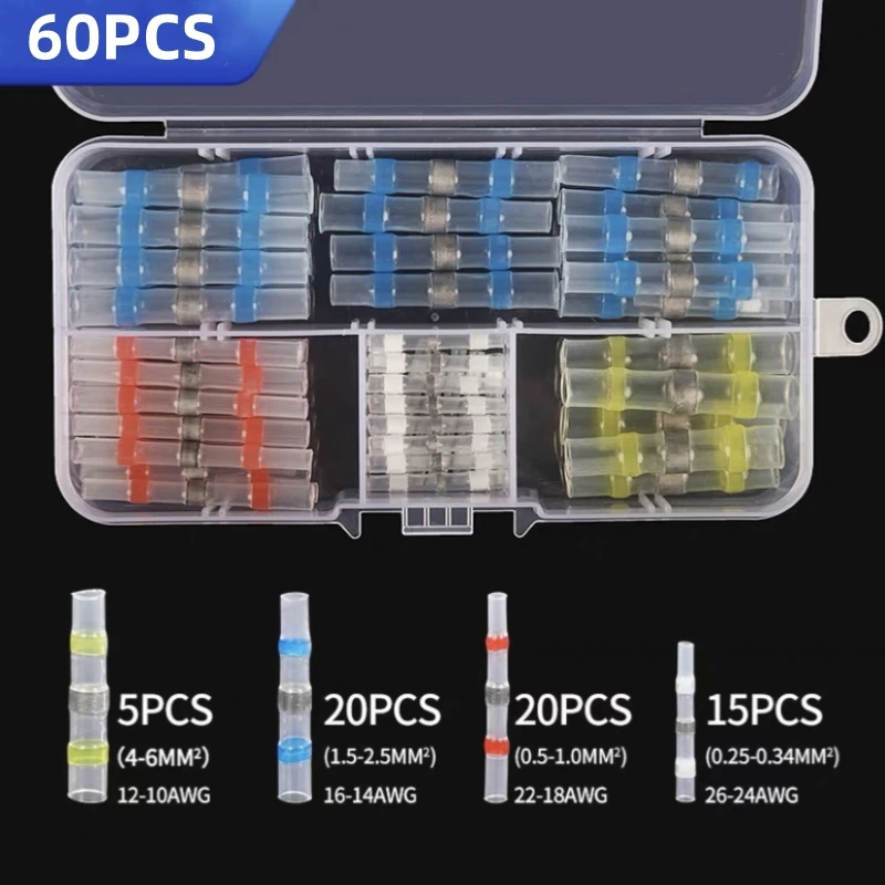 60-240Pcs Solder Seal Wire Connectors Kit Waterproof Marine Grade Automotive Tinned Electrical Insulated Splice Joint Terminals