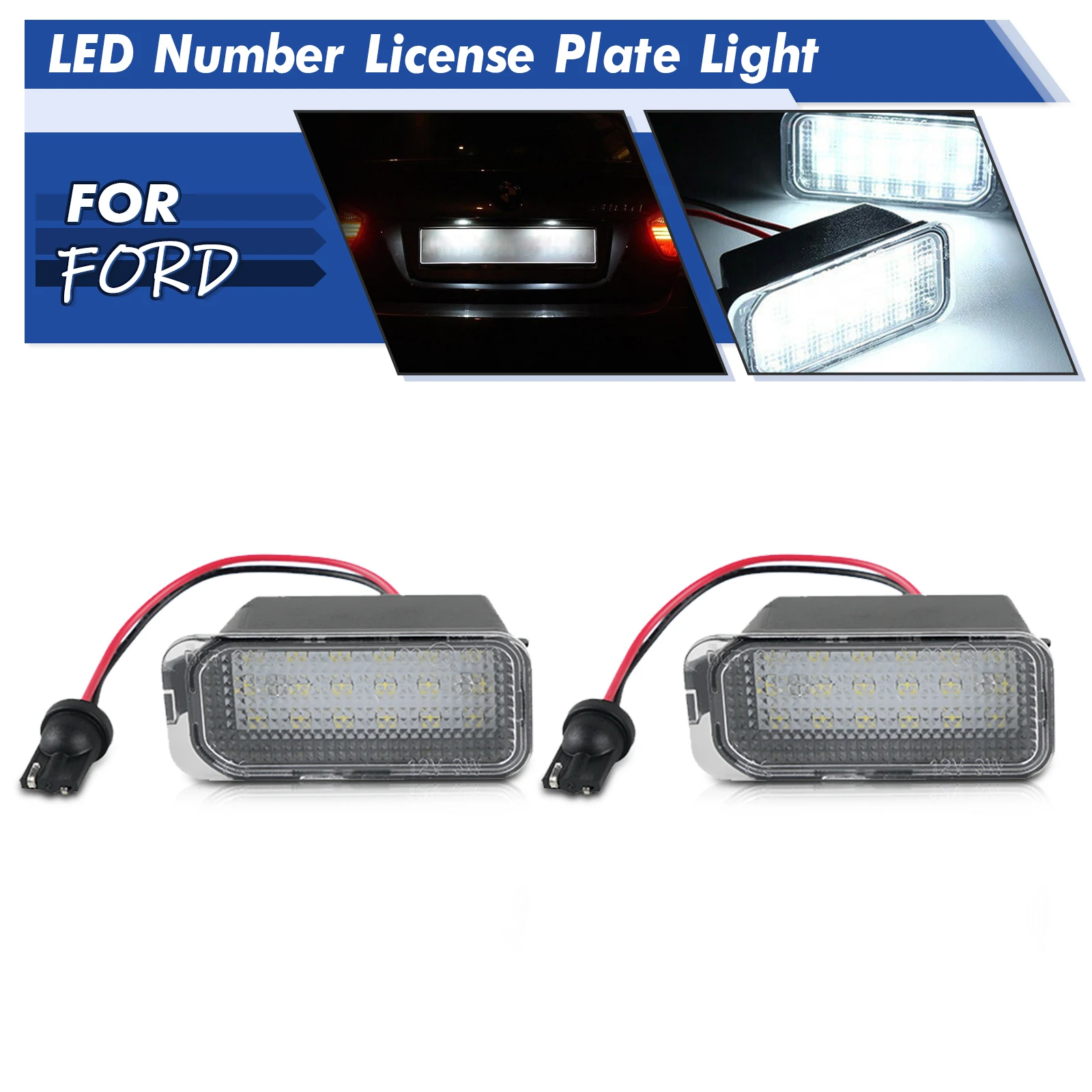 

Подходит для Ford Fiesta MK7 MK8 Galaxy Kuga Mondeo MK4 MK5 MK2, светодиодная подсветка номерного знака, бесплатная замена 12 В, упаковка из 2 шт.
