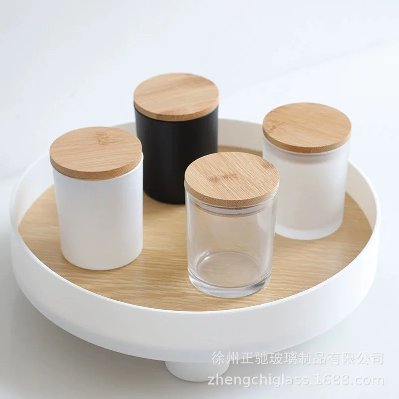 Frosted glass candle cup aromatherapy candlestick ornament DIY fragrance handmade candle container 200ml black and white candle