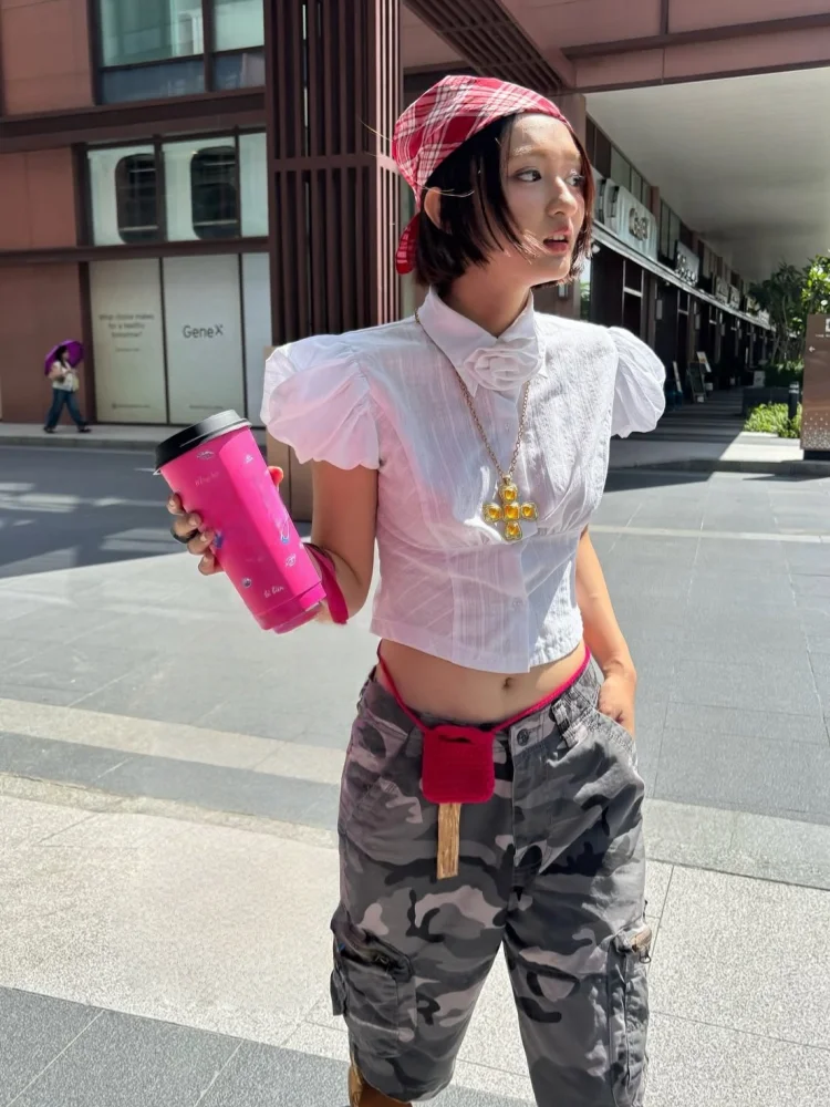 

Jasmine Sweet Vintage Design Gentle Floral Embroidery Bubble Sleeve Collar Slim Fit Top Women's French Style Shirt