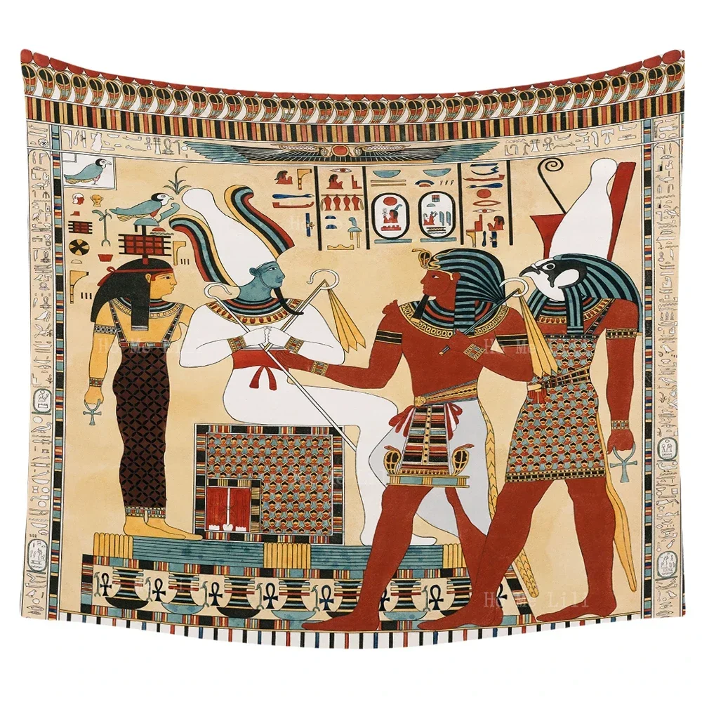 Ancient Egypt Myths And Legends God Anubis And Goddess Hathor Hieroglyphic ​Tapestry By Ho Me Lili For Livingroom Decor