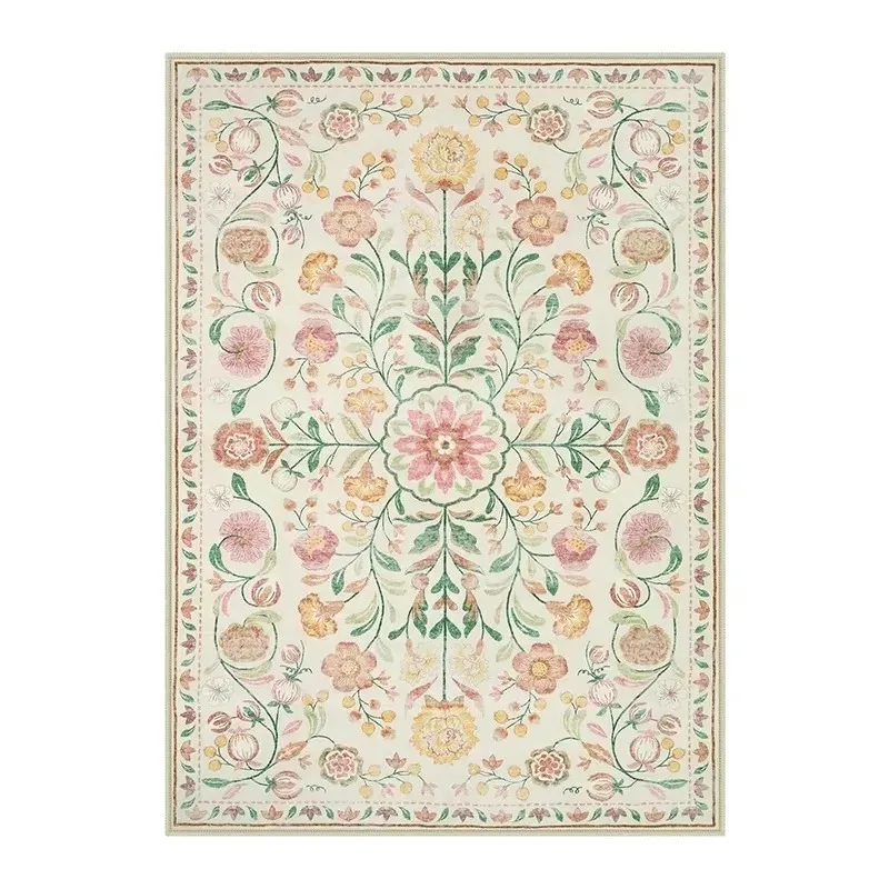 Living Room Carpet Non-slip Soft Machine Washable Floor Mat Bohemian Pink Floral Rug Bedroom Home Decoration Mats Washable Rugs - view 2