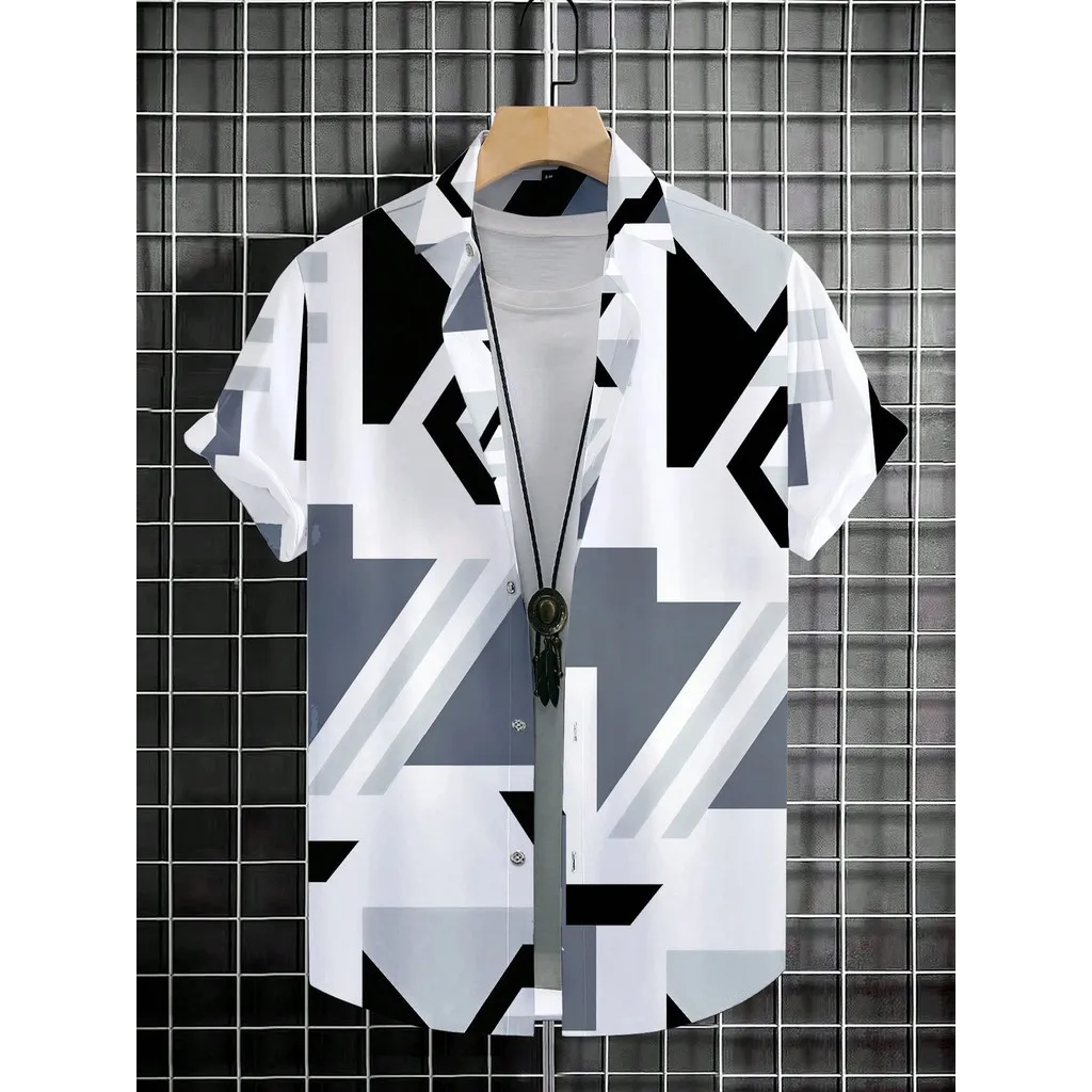 

Summer women's 3D Print Shirt short sleeveHawaiian Shirt Lelaki Geometric Print Short Sleeve Retro Floral Fashion Unisex Shirt