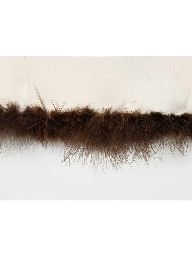 TFMLN 2026 여성 우아한 깃털 미니 드레스 패션 프렌치 스플라이싱 민소매 백리스 파티 슬링 드레스 휴일 파티 가운