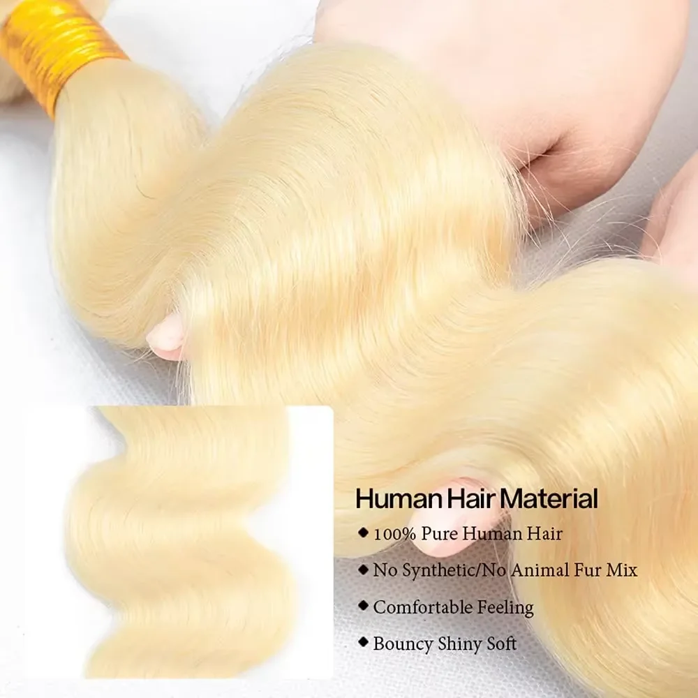 Bundles brésiliens de vague de corps de cheveux humains pour les femmes, 613 blond, vierge, extensions de cheveux, 4 faisceaux, 613