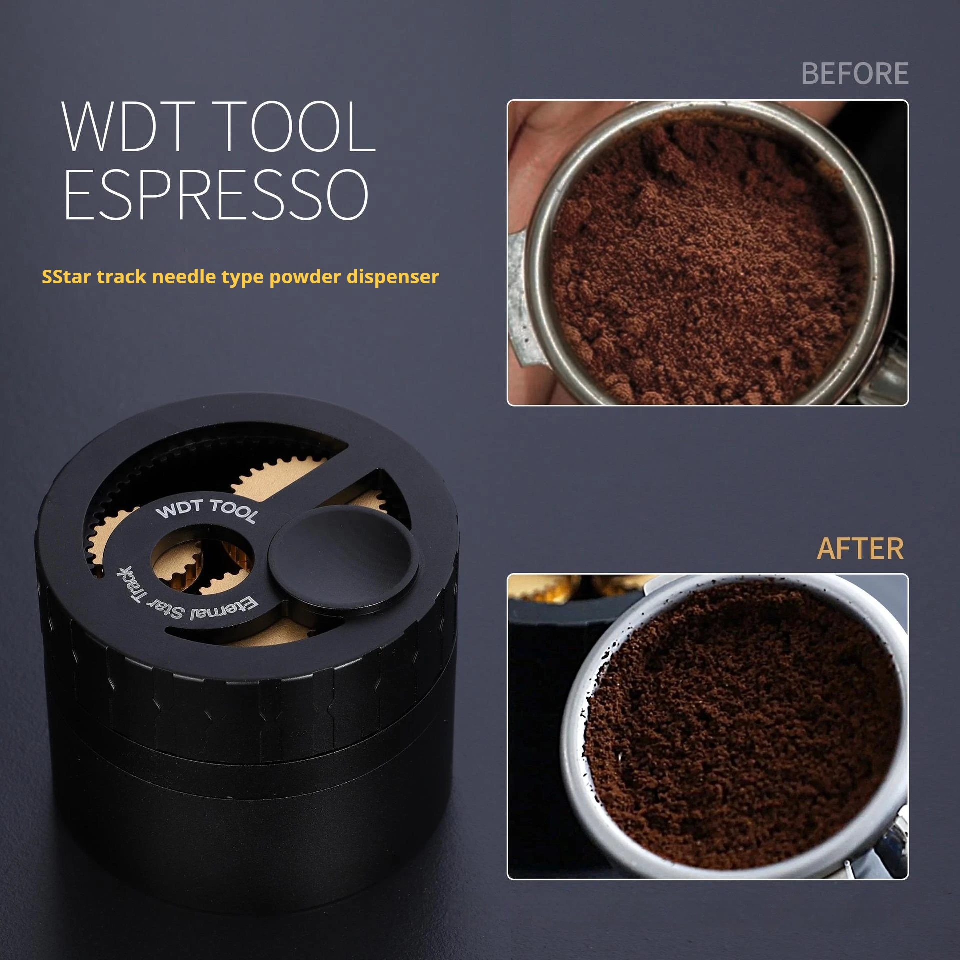 Herramienta de distribución de café Eternal Star Track para portafiltro de café de 58mm, agitador de Espresso, herramienta WDT con anillo dosificador de café