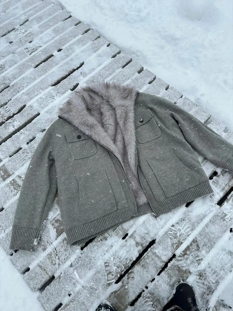 

Мужской свитер-куртка в американском ретро-стиле, зимнее теплое хлопковое пальто с меховым воротником, утепленное, с длинными рукавами, на молнии