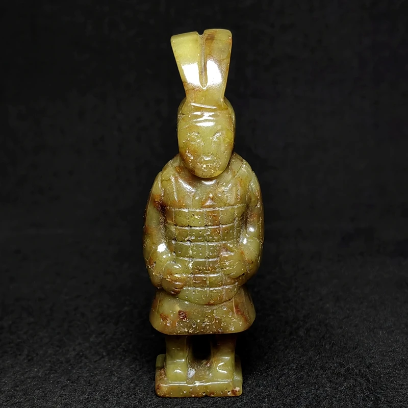 YIZHU CULTUER ART Size 9×3×2.1cm Chinese Old Jade Carved Terra-Cotta Warriors Person Statue Ornament Collection