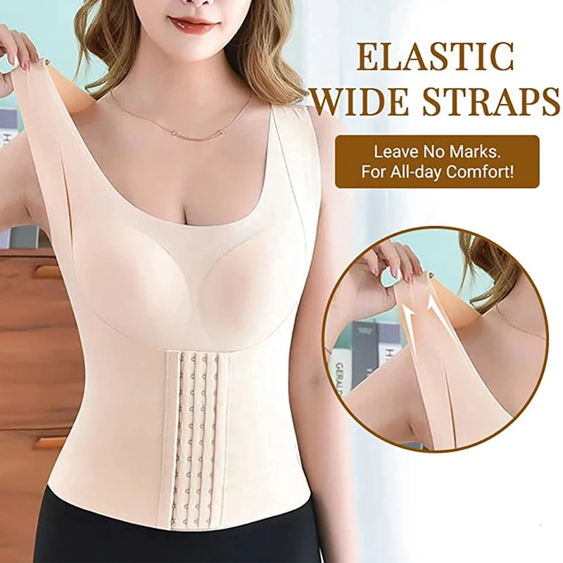 3-in-1 Waist Buttoned Bra Women\'s Shapewear Posture Corrector Corset Slimming Cross Back Underwear Shapers Belly Sheath Tank Top