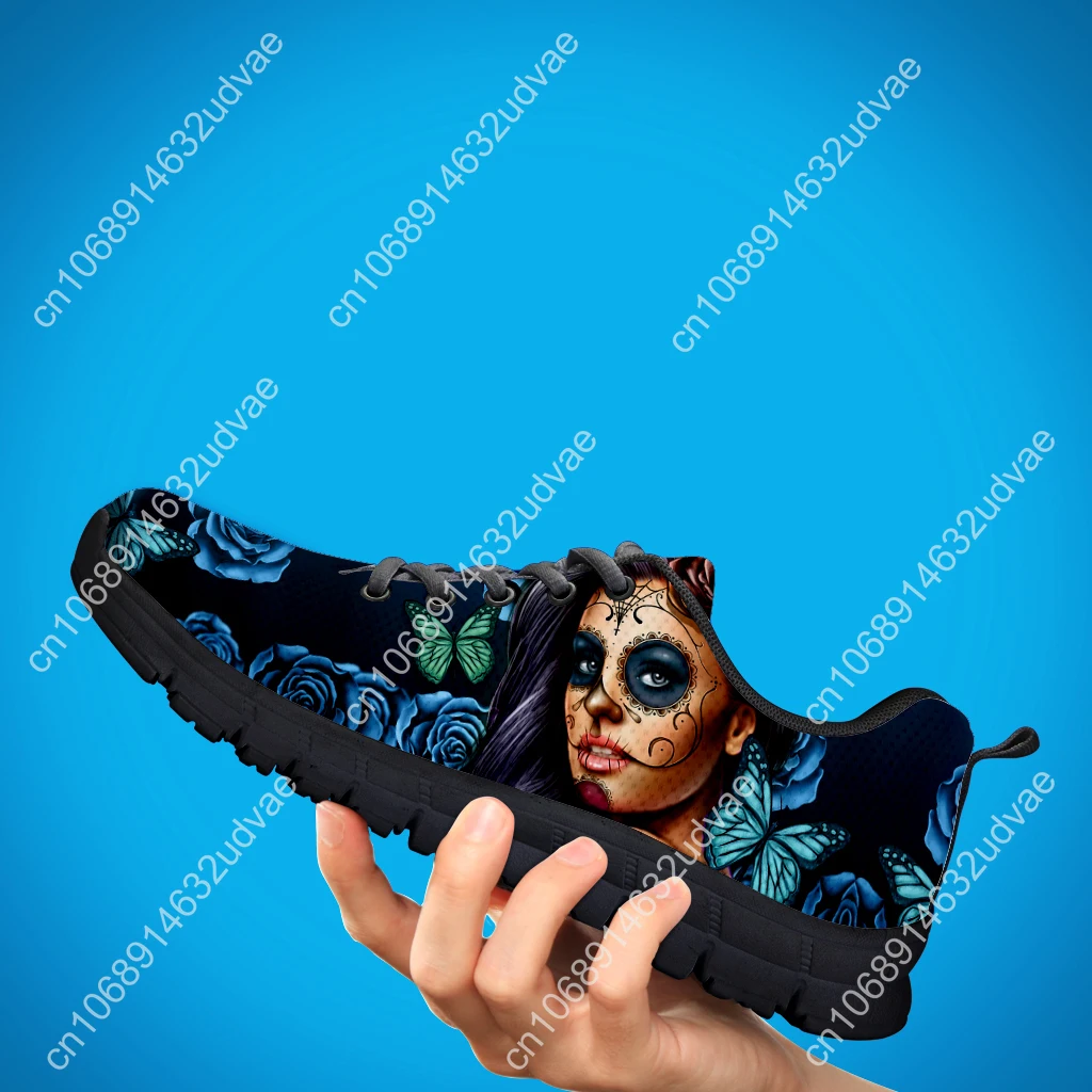 Blue Sugar Skull Girl Sneakers 3D Rose Print Shoes Comfortable Breathable Butterfly Casual Sneakers Zapatos Mujer