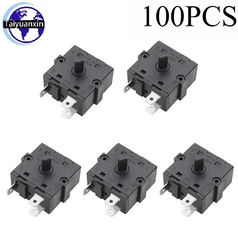 

100 шт. поворотный переключатель, электрический нагреватель, селектор нагревателя теплого воздуха, высокая мощность 250 В, 16 А, 2 контакта, 3 контакта, 5 контактов, переключатели радиатора