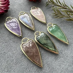 1pc Heart Shape Crystal Pendant, Gold Plated Pointed Stone Charm for DIY Necklace Making,Rose Quartz Moonstone Jewelry Wholesale