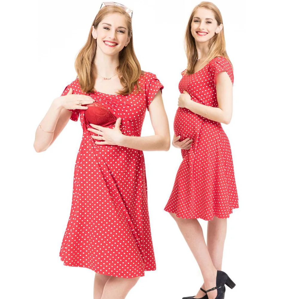 European and American summer new plus size maternity clothes maternity clothes round neck breastfeeding big swing dress
