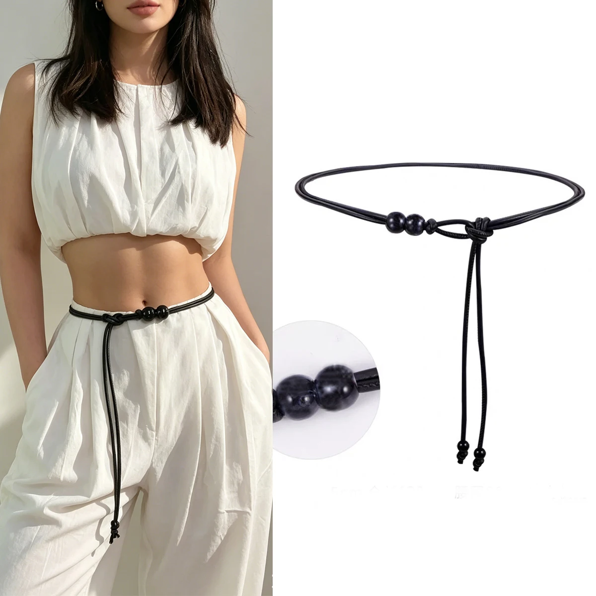 1pc Women's Adjustable Slim Belt with Brown Bead Accents Waist Cincher for Dresses Shirts Jackets Day-to-Night Style Enhancer