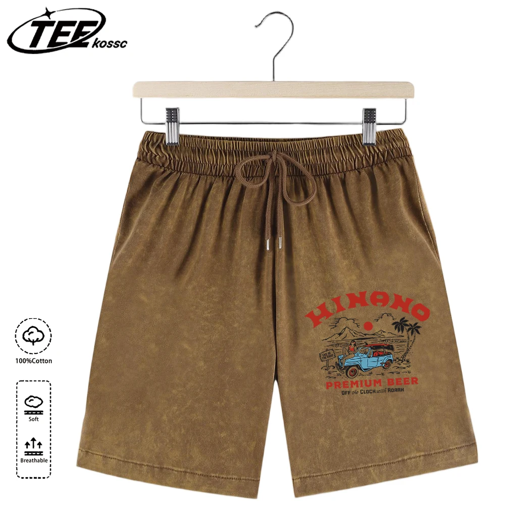 

Мужские летние пляжные шорты из хлопка с принтом пива, винтажные, оверсайз, спортивные, свободные, на шнурке
