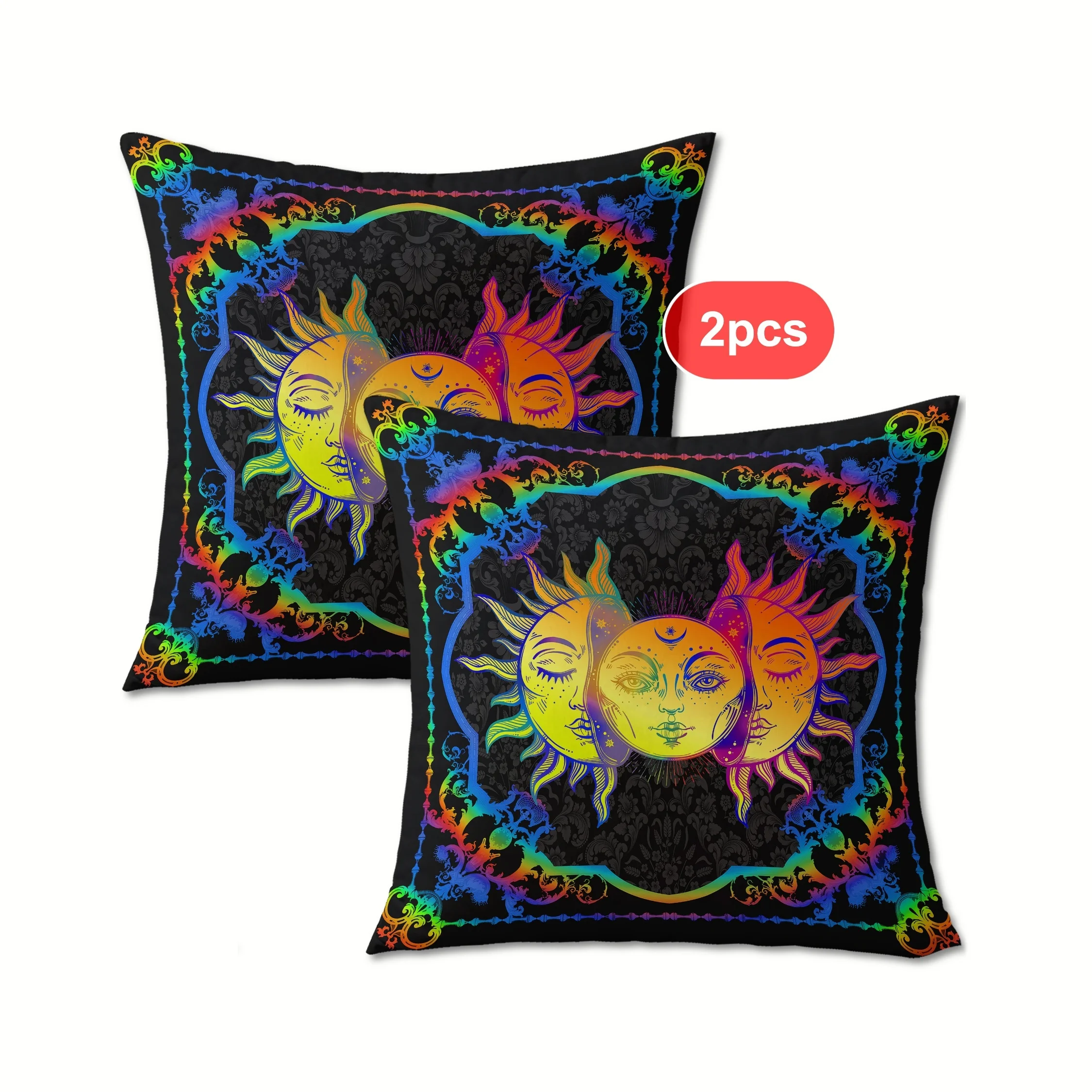 

2pcs Gothic Black and White Sun Face Throw Pillow Cover Abstract Art Mystic Witchcraft Dormitory Home Decoration 18x18 Inch