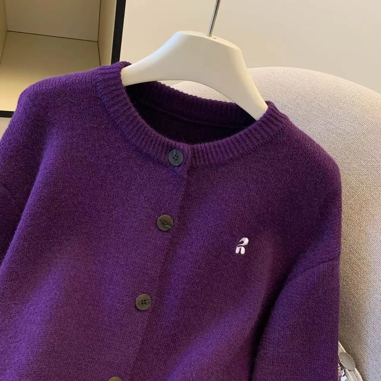 سترة نسائية أرجوانية Y2k عتيقة 2000s سترة تريكو بأكمام طويلة سترة كورية ملابس خارجية لخريف وشتاء 2025 #4