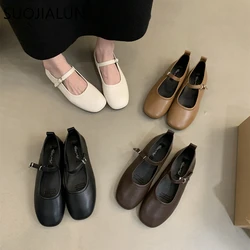 SUOJIALUN Autumn Women Flat Shoes Fashion Round Toe Shallow Slip On Mary Jane Shoes Flat Heel Ladies Elegant Outdoor Ballerinas