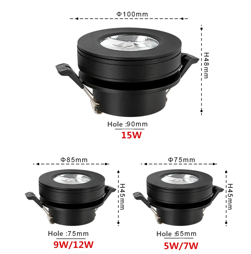 둥근 오목한 COB LED 다운라이트 5W/7W/9W/12W/15W LED 천장 스포트 라이트, 배경 페인팅 램프 AC110V220V 실내 조명