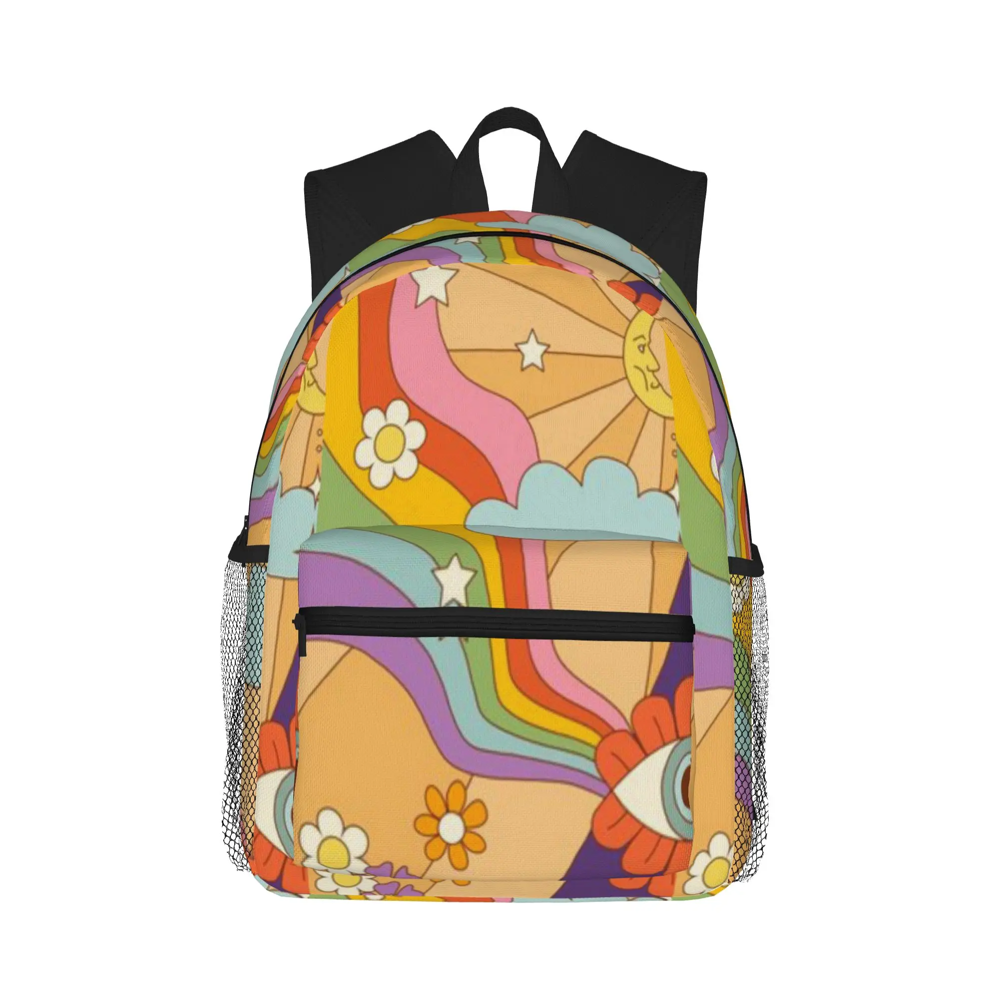 

retro hippie boho rainbow print Casual Backpack for Students and Adults Feminina backpack