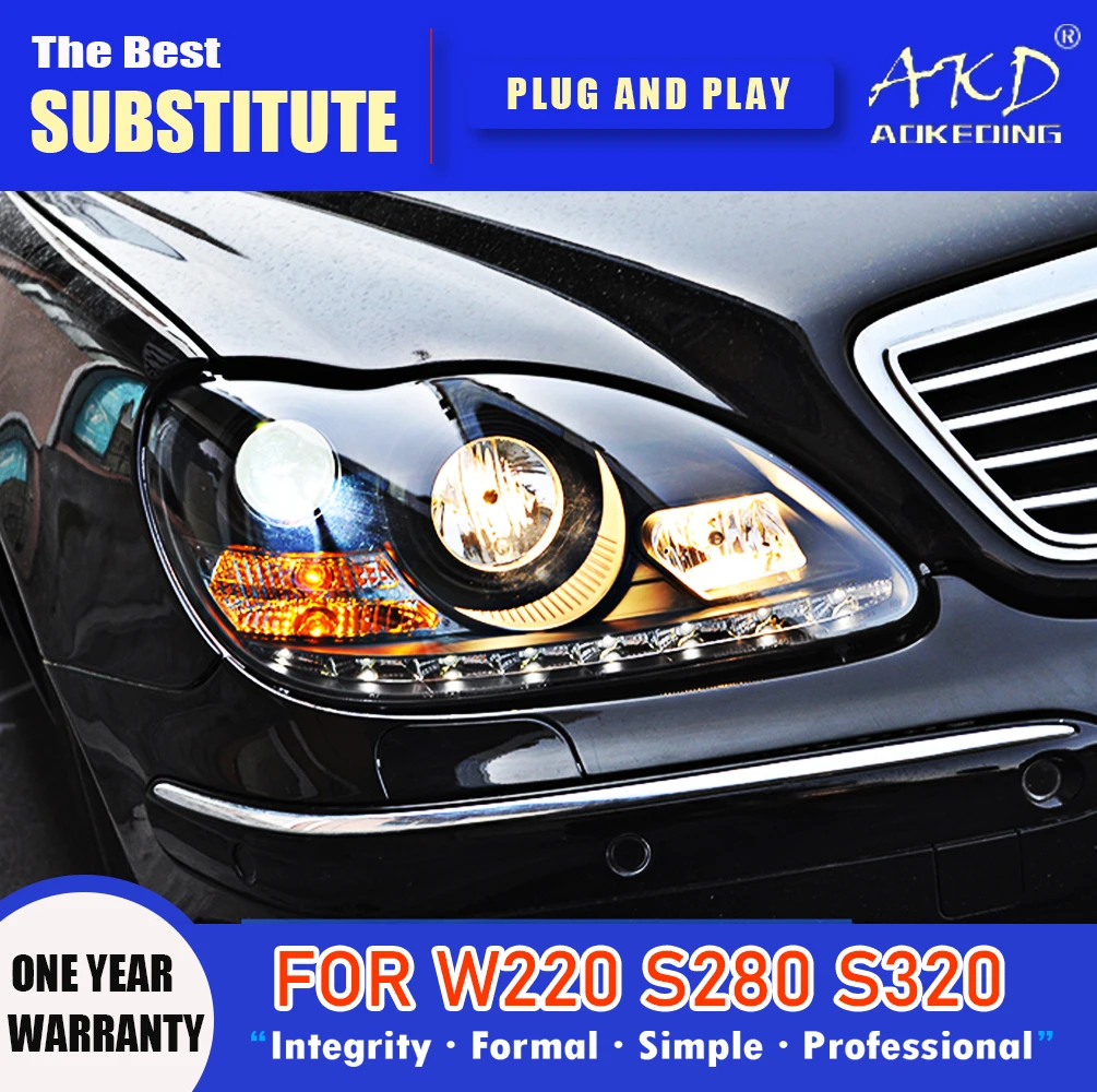 

AKD Head Lamp for W220 LED Headlight 1998-2005 Headlights S280 S320 S500 S600 DRL Turn Signal High Beam Angel Eye Projector Lens