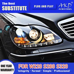 AKD Head Lamp for W220 LED Headlight 1998-2005 Headlights S280 S320 S500 S600 DRL Turn Signal High Beam Angel Eye Projector Lens