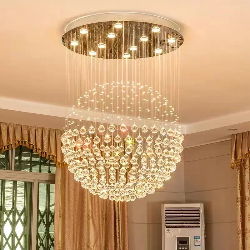 

Nordic Luxury LED Crystal Chandelier Duplex Floor Ball Crystal Pendant Lamp Living Room Dining Bedroom Hanging Suspension Light