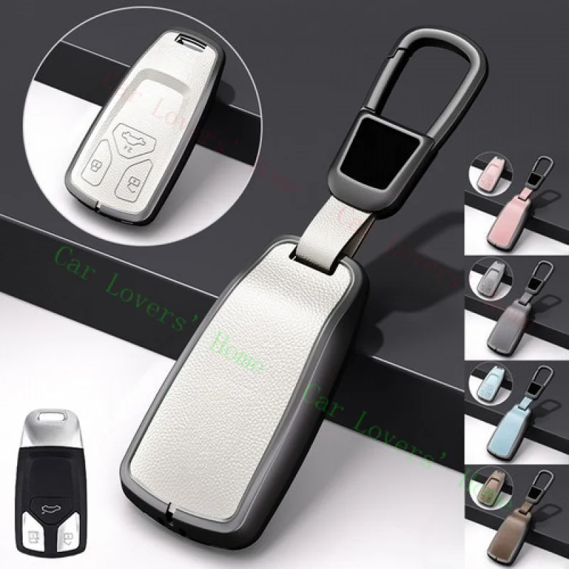 

A++Zinc Alloy Leather Car Key Fob Case Cover For Audi Q5 Q7 M4 S4 A4 A5 B9 TTS RS