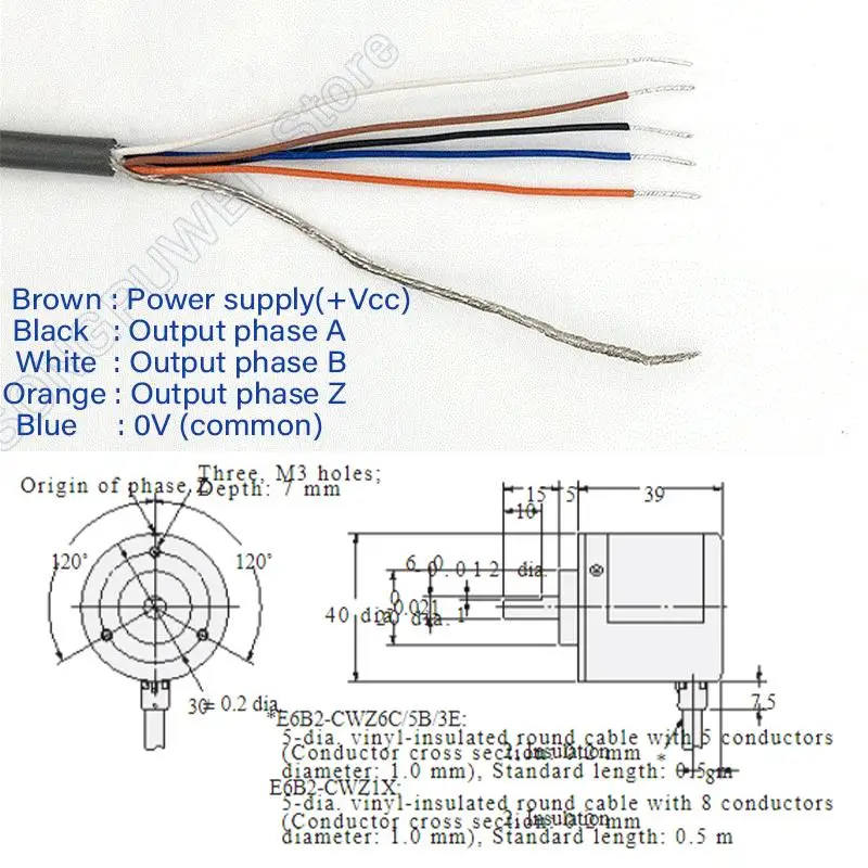 E6B2CWZ6C Encoder 20 30 40 60 100 200 360 400 500 600 1000 1024 1800 2000 2500P/R 5-24v E6B2-CWZ6C Rotary Encoder