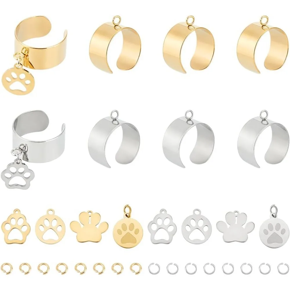 Charm Ring Roestvrij Staal Damesring Verstelbare Ringen Ringen en Hangers Hond Pootafdruk Charm Ring Open Manchet maken kit