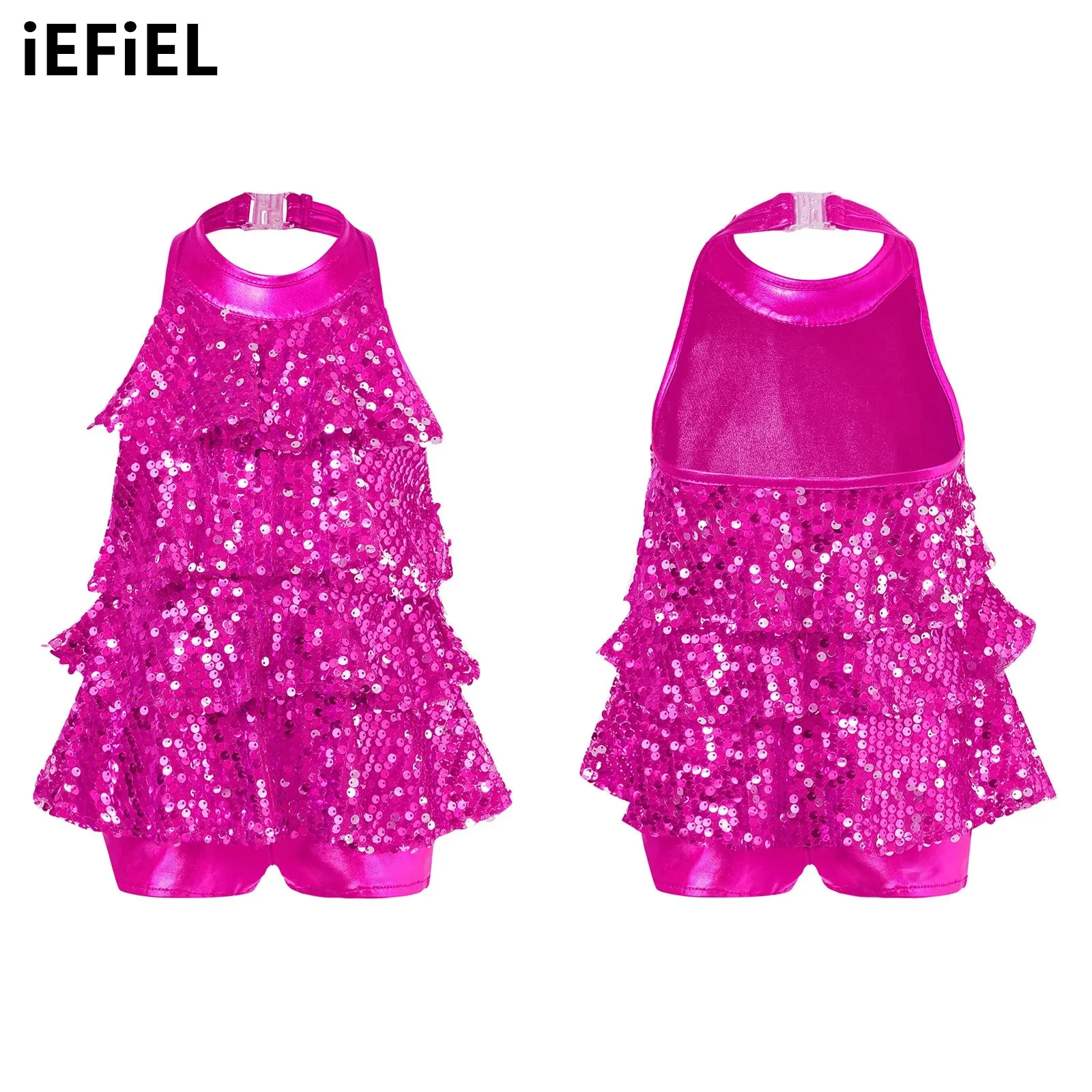 

Kids Girls Sequins Ballet Dance Dress Ballet Leotard Unitard Halter Shiny Shorty Dress Modern Jazz Latin Dancing Costumes