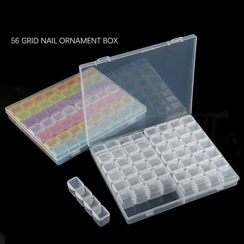 28/56Girds Nail Art Tools Storage Box Compartment Organizers Transparent Plastic Storage Case Beads Diamond Jewelry Container