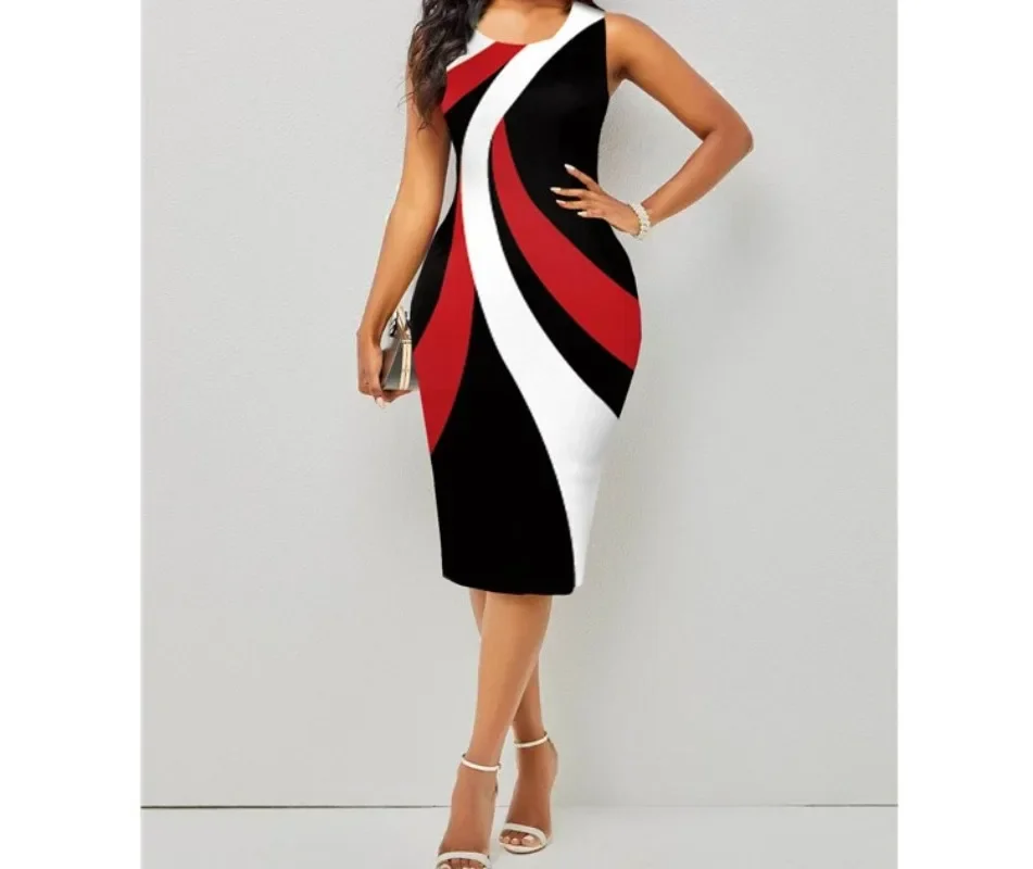 

Spring And Summer New Fashion Print Dress Women's Sleeveless Wrapped Hip Print Dress Women's Casual Elegant Midi Clothing Платье