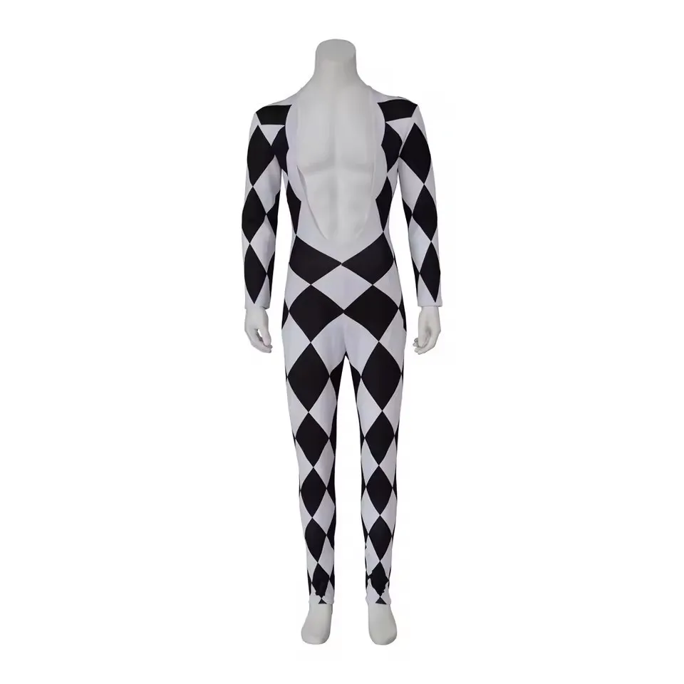 

70s Adult Mercury Harlequin Cosplay Black and White Men's Queen Frontman On Stage Checkerboard Leotard Halloween Costume