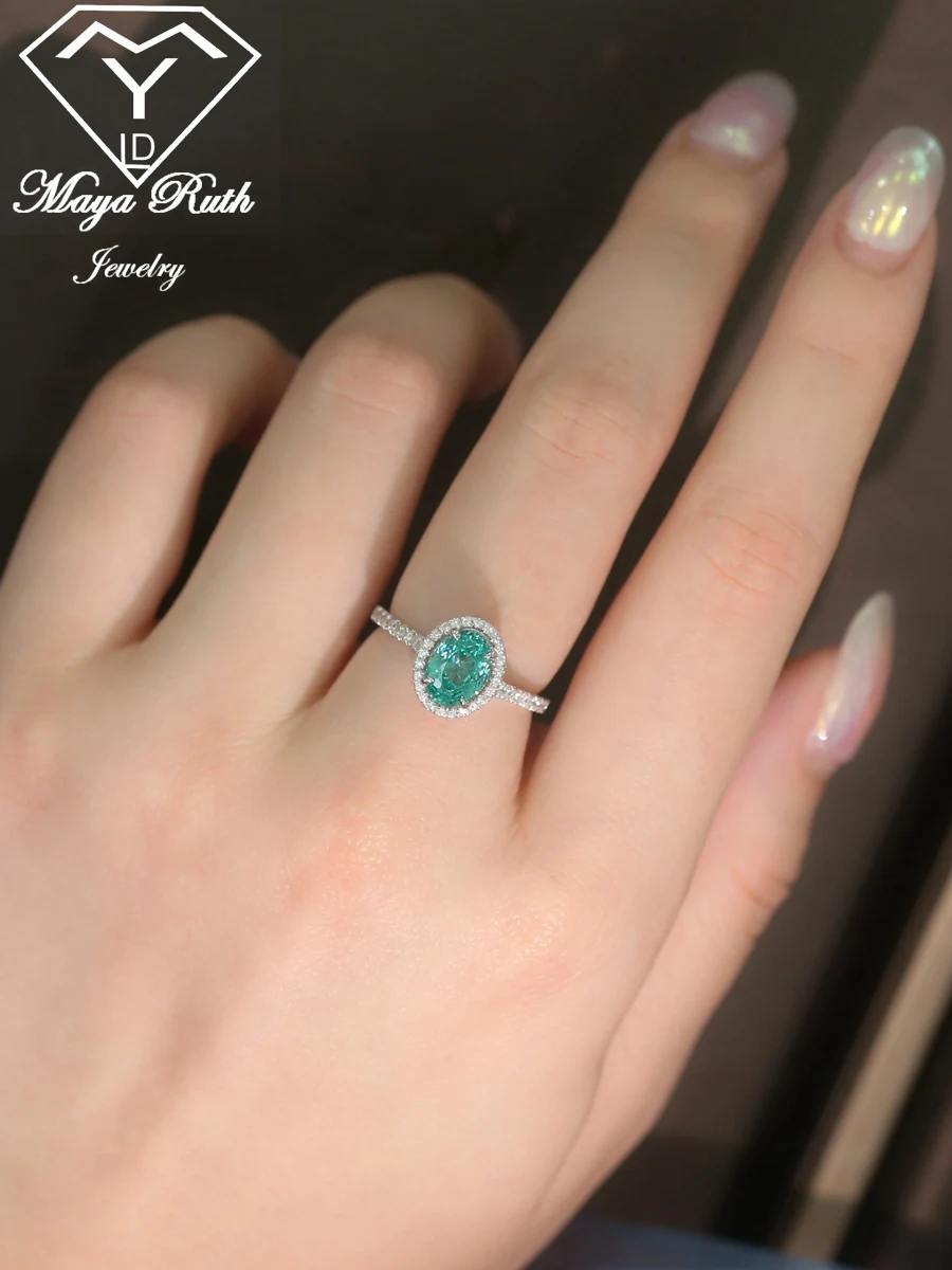 Simulated Paraiba Tourmaline Ring Real 925 Sterling Silver Party for Women Gifts Green Gemstone Female Modern 2024 Trend New