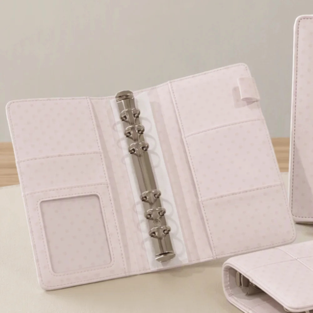 DIY PU Cover A6 Loose Leaf Notebook Polka Dot Clip-on Diary Book Blank Grid Lined Pages Pink Album Stationery Girls