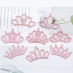 10Pcs Pink Padded Multiple Shaped Crown Rhinestone Applique for DIY Clothes Crafts Decor Patches Headwear Hair Bow Accessories