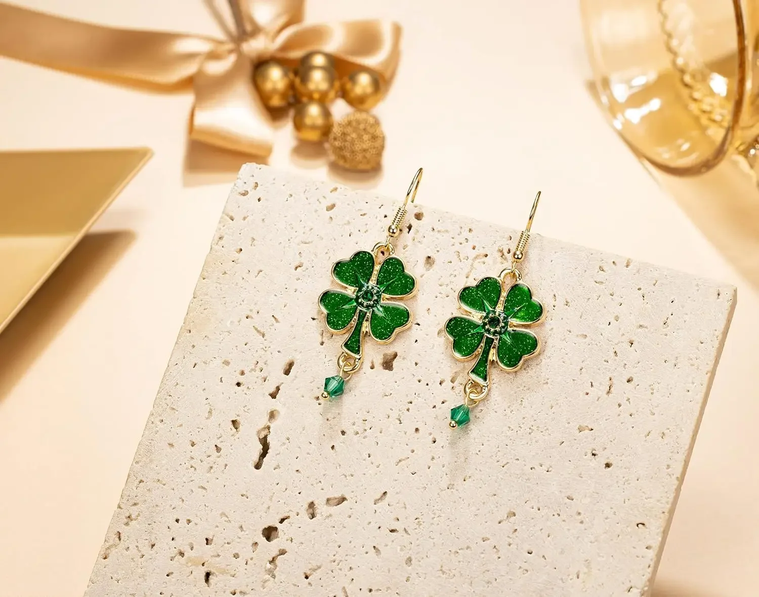 St Patricks day Decorations, Clover Earrings for Girls Women, Good Luck Shamrocks Jewelry, Charm Irish Party Gift