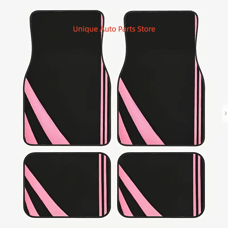 4pcs Set Pink Houndstooth Style Car Floor Mats- Printed Design, Non-3D Flat Surface, to Clean, All-Day Use for Cars, Trucks, SUV