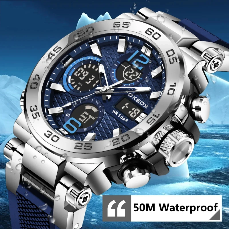 LIGE Diver Watch Men Fashion Big Dial Watches for Men Sport Military Waterproof Quartz Chronograph Clock Male Dual Display Watch