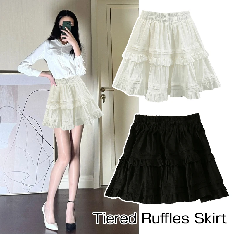 Women Girls  Ruffles Skirt Tutu Skirts Elastic Waist Pleated Mini Petticoat Vintage Underskirt Lolita Cosplay Dress