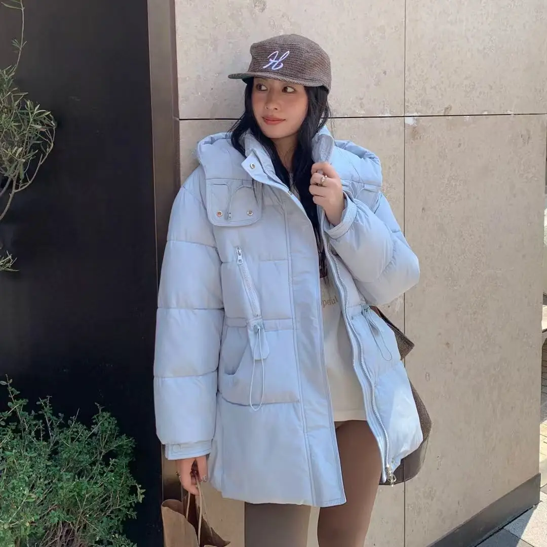

2025 Winter Women's Down Cotton Jacket Oversized Korean Commuter Hooded Cotton Jacket