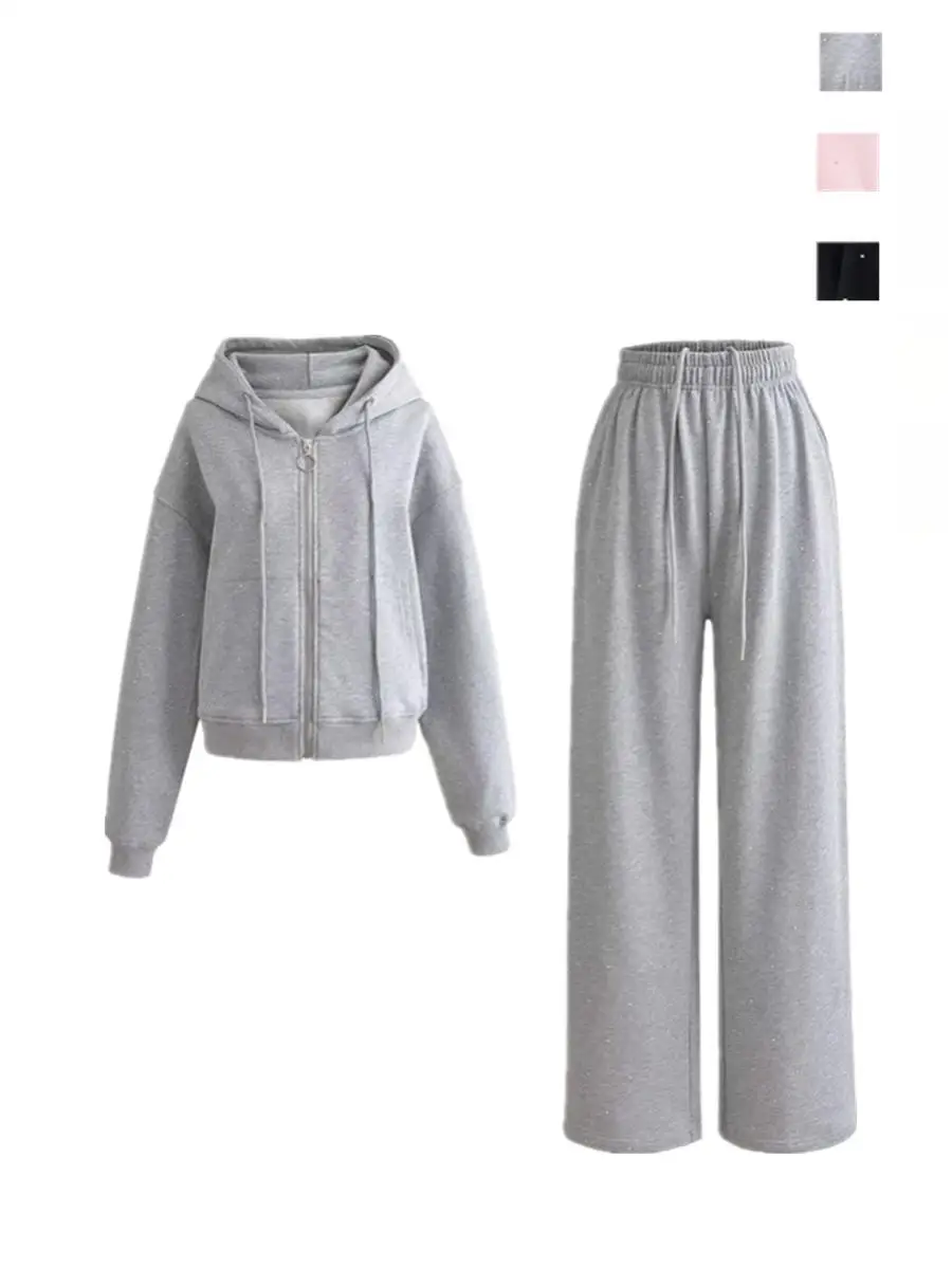 

Glittery Hat Sweatirt And Soft Sport Pants Lazy Sle Two-Piece Set for Women Trendy Streetwear Autumn Winter