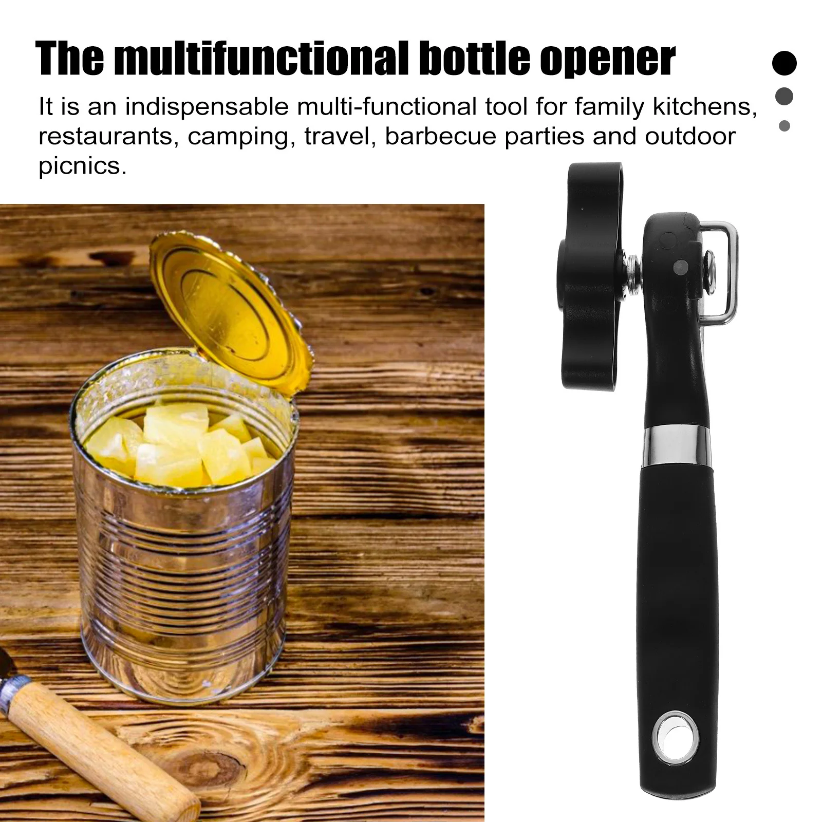 

1pc Stainless Steel Universal Can Opener Black Compact Portable Lid Opener For Household Travel Outdoor Multi-Function Bottle